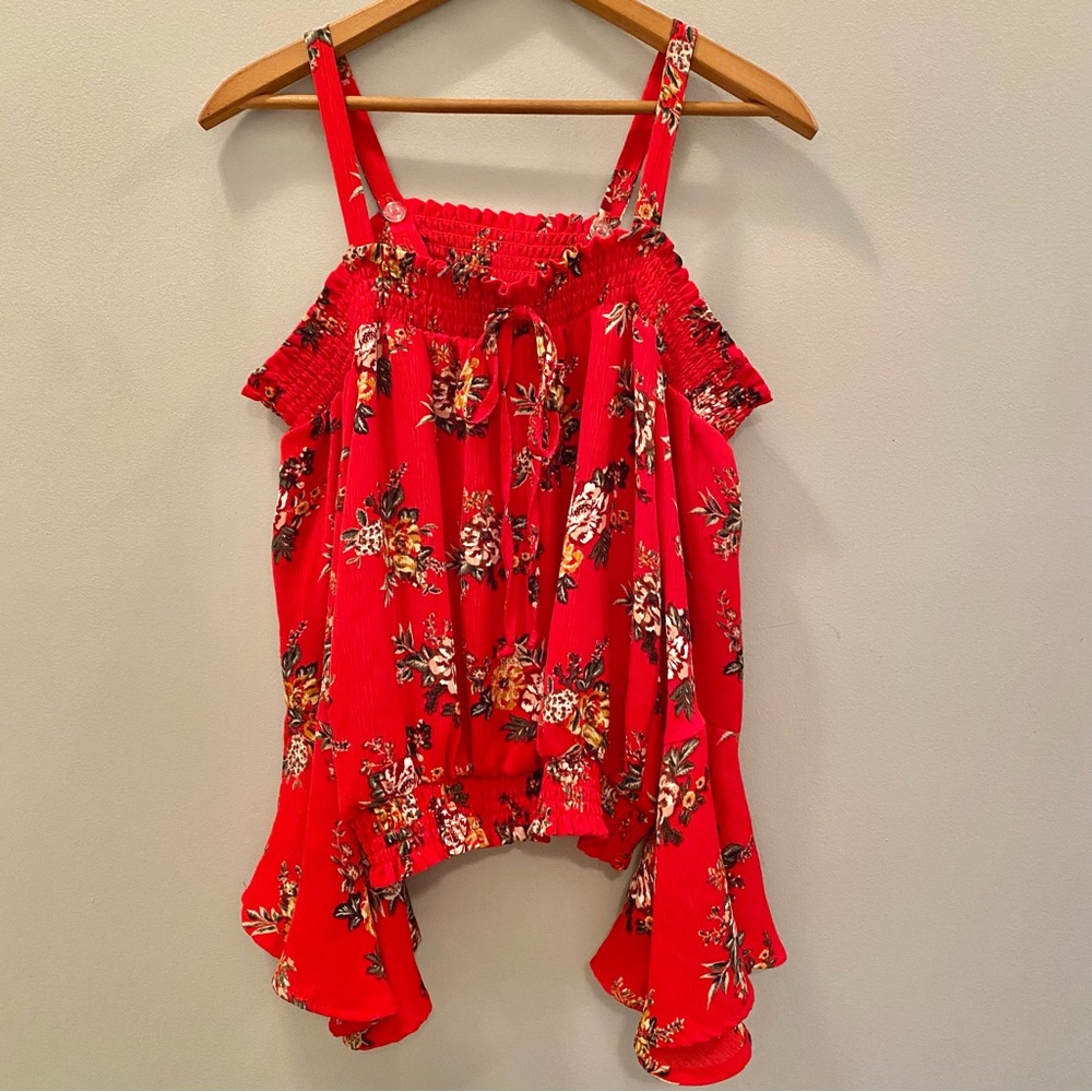 Meraki Womens Boho Crop Off the Shoulder Floral Red Top Size Medium